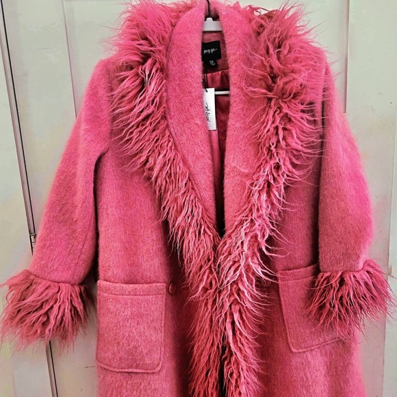 Pink Penny Lane Coat from Nasty Gal! Faux Shearling Fur Trim Wool. NWT 0 Petite - Picture 5 of 12